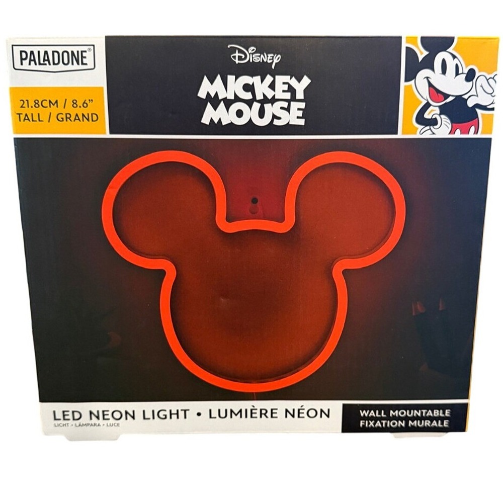 Disney Mickey Mouse LED Neon Light Paladone Wall Mountable USB Powered Red 8.6in